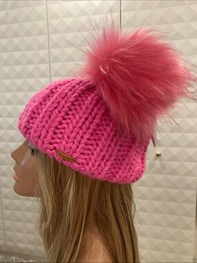 Knitted Crochet Pink Double Pom Pom Knit Beanie Hat